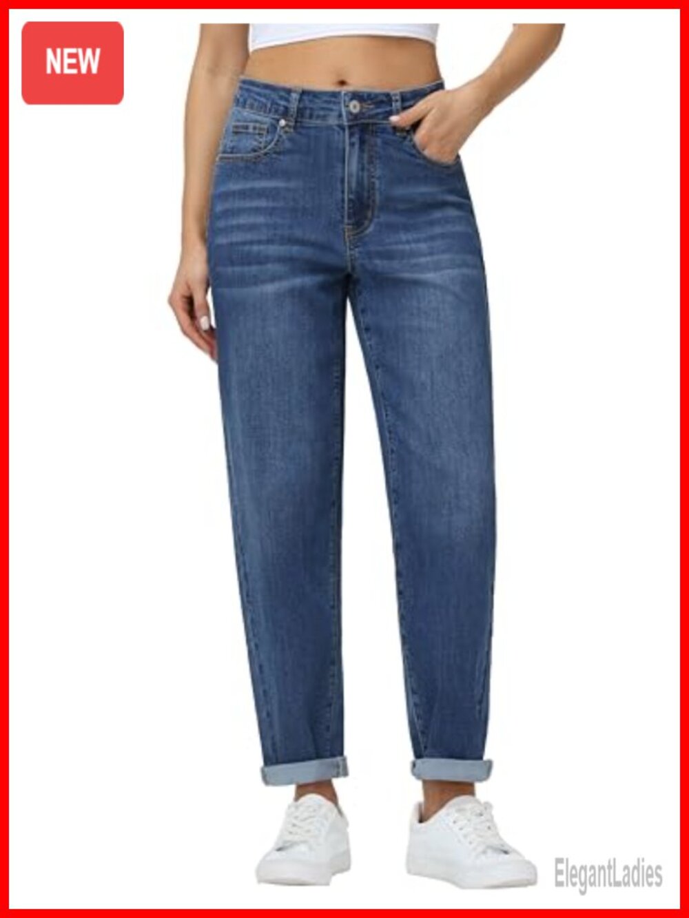 Stretchy Boyfriend Jeans for Women Baggy Denim Pants High Rise Tapered Leg